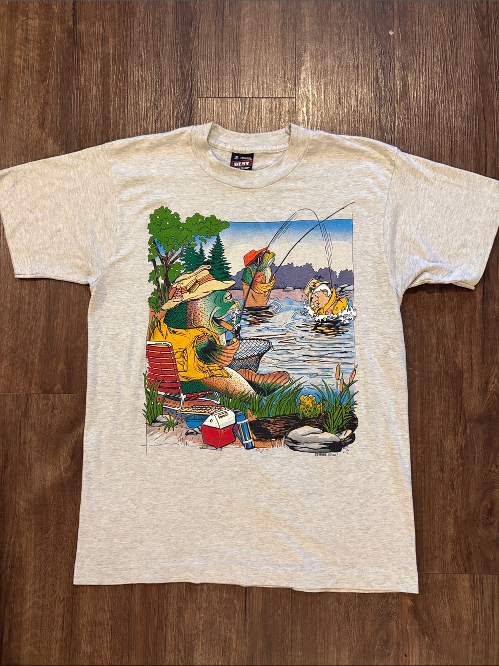 Vintage art wear men’s medium single stitch fishing graphic T-shirt